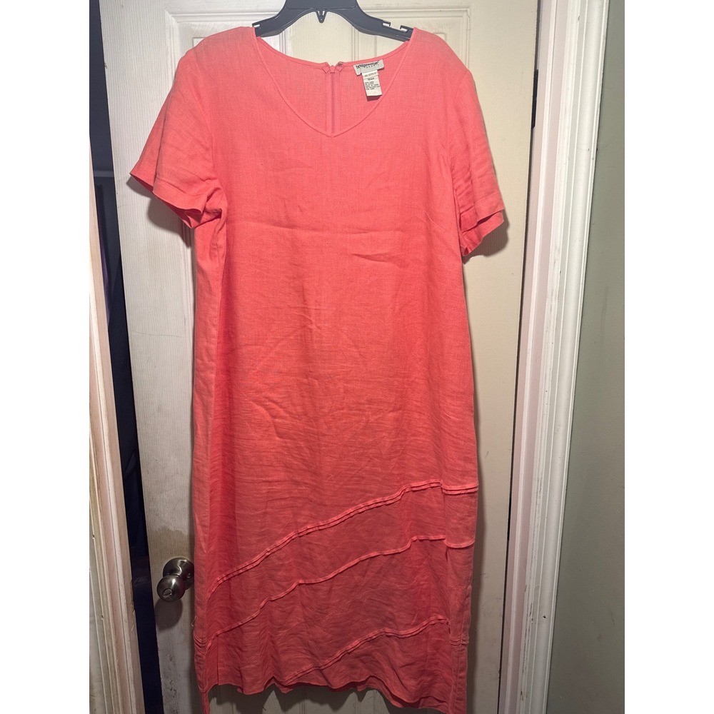 Bridgewater Studio Coral Pink 100% Linen Tiered Midi Dress Plus‎ Size 18WP